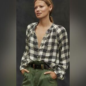 Anthropologie Pilcro Breezy Buttondown size S BLACK plaid Wool blend